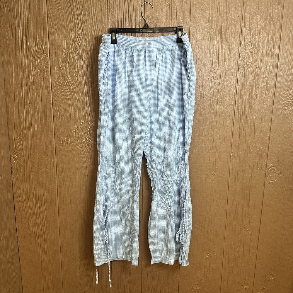 Aerie Seersucker Off Duty Loungewear Pants Gingham Tie Bottoms Sz XL Pajama